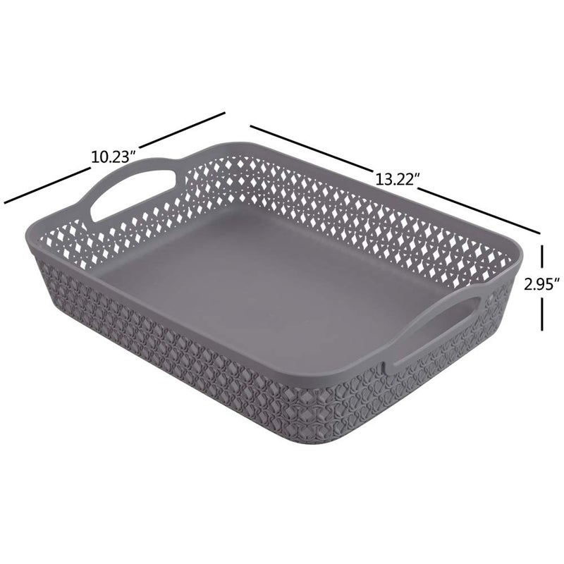 Kekow Plastic Storage Tray Basket with Handle, Set of 6, 13.22" x 10.23" x 2.95", Gray - Image 2